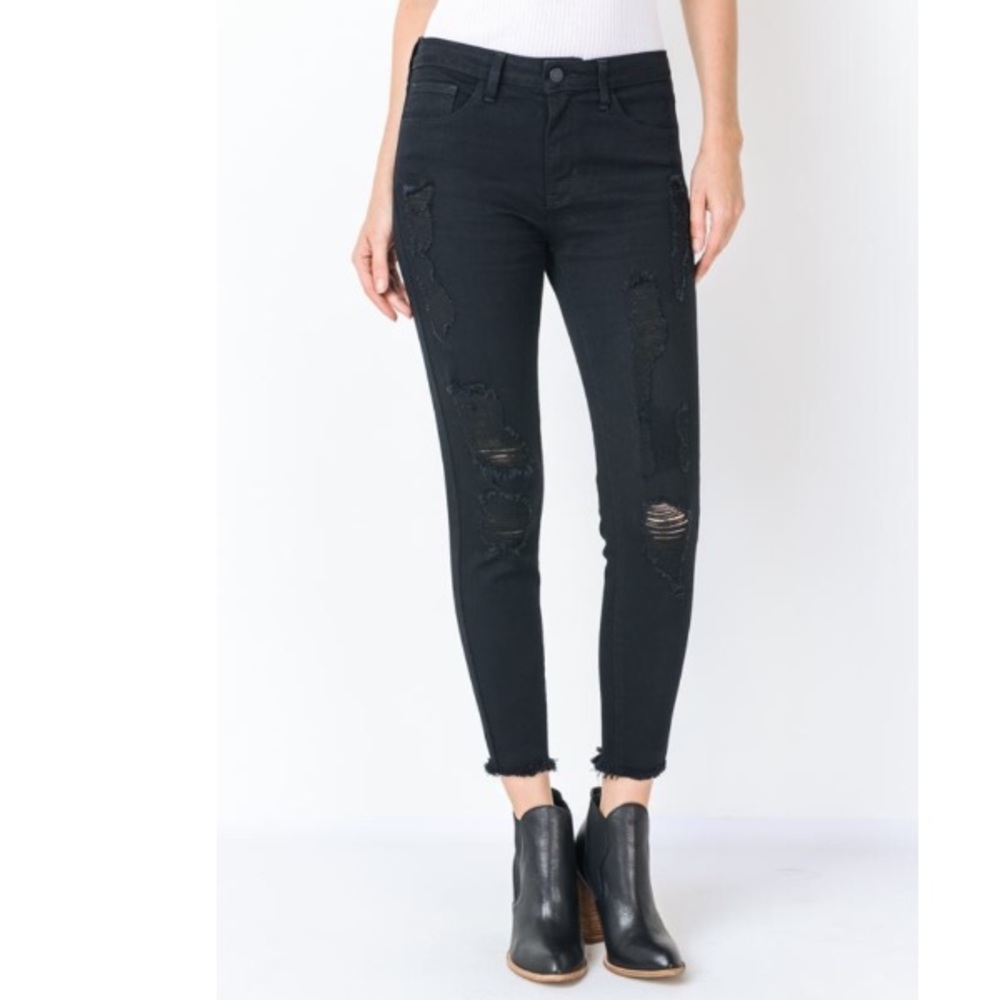 Ema Black Highrise Distressed Denim Ankle Jeans - Picture 3 of 8