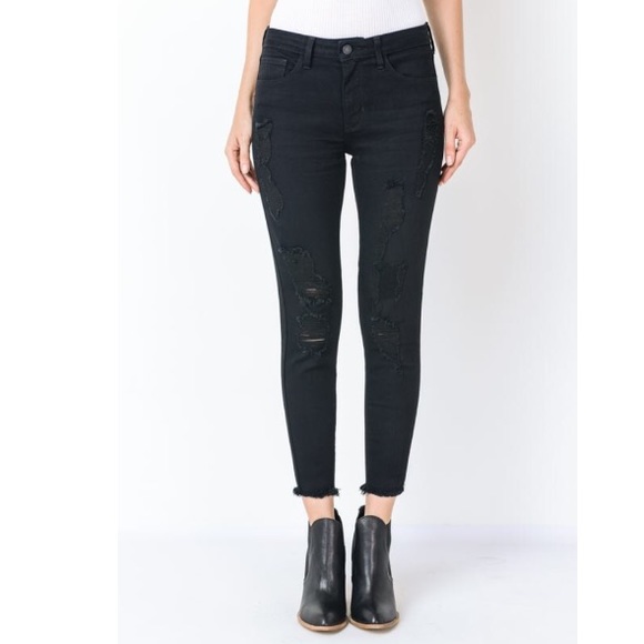 Ema Black Highrise Distressed Denim Ankle Jeans - Picture 2 of 8