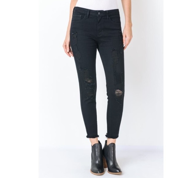 Ema Black Highrise Distressed Denim Ankle Jeans - Picture 3 of 8