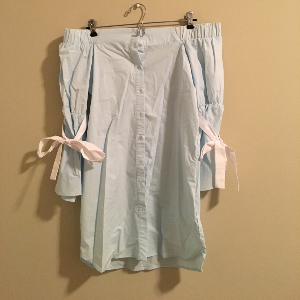 Off the shoulder button down with ties around arms