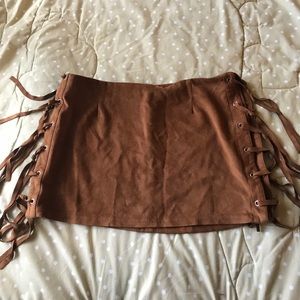 Western Fringe faux suede skirt