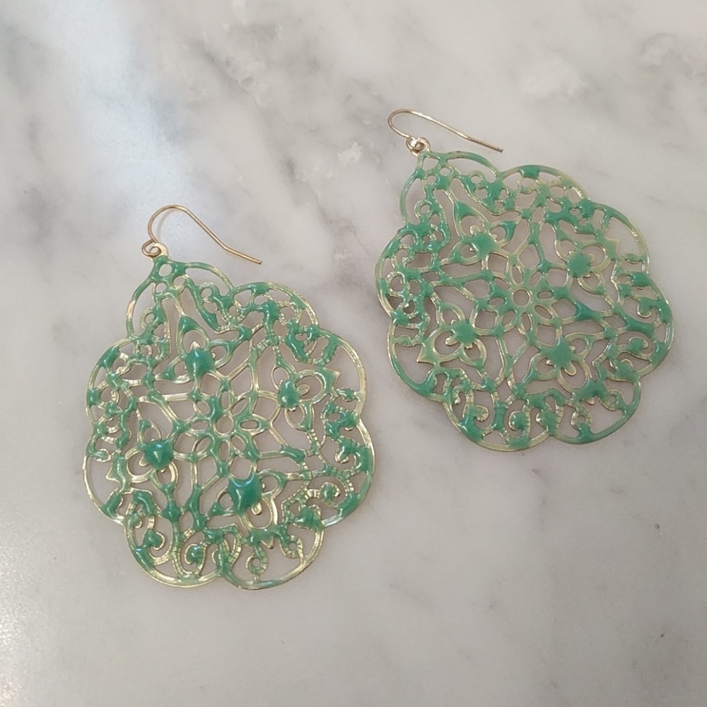 Teal & Gold Earrings