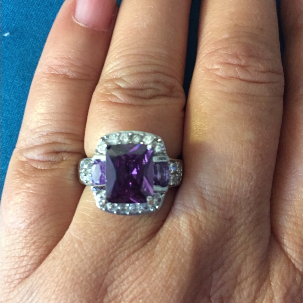 Amethyst & White topaz silver .925 ring