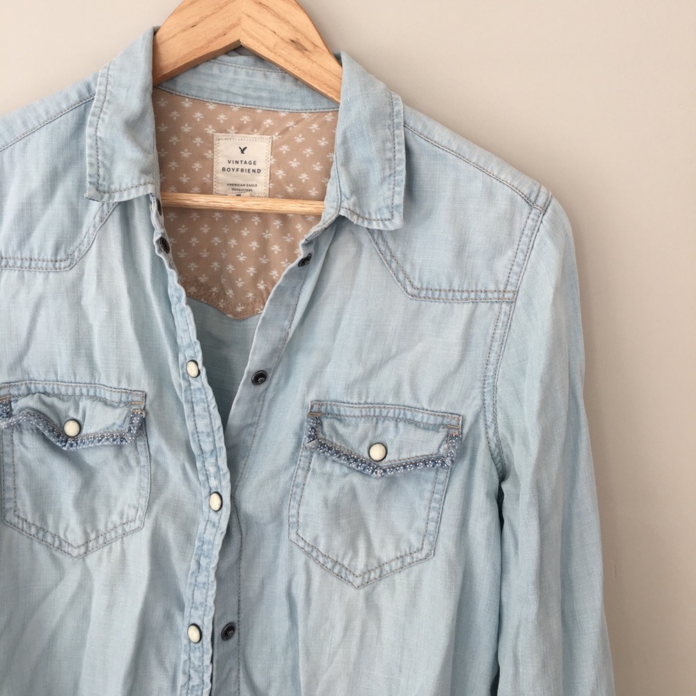 AE Light Denim Shirt with Pearl buttons