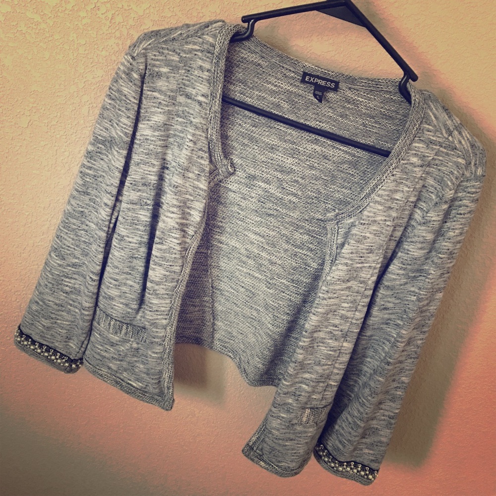 Express sweater jacket 3/4 sleeve w/ beaded detail