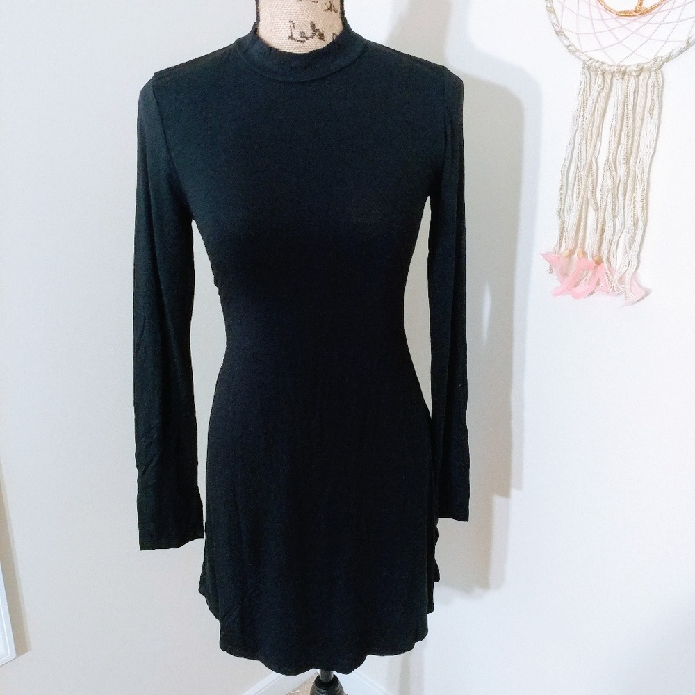 Black Mock Neck Swing Dress - Picture 3 of 3