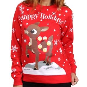 Red Rudolph the Reindeer Sweatshirt/Sweater Junior Ladies' Size L Christmas
