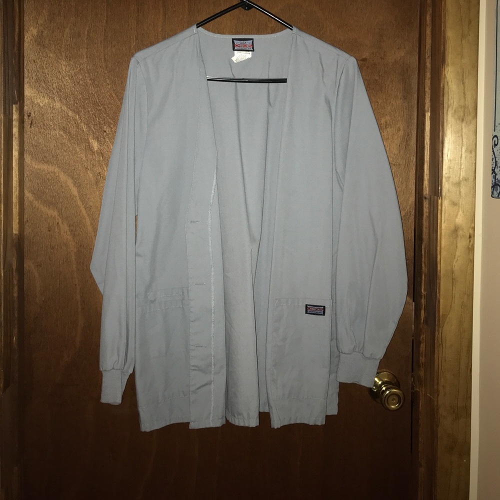 Gray lab coat.