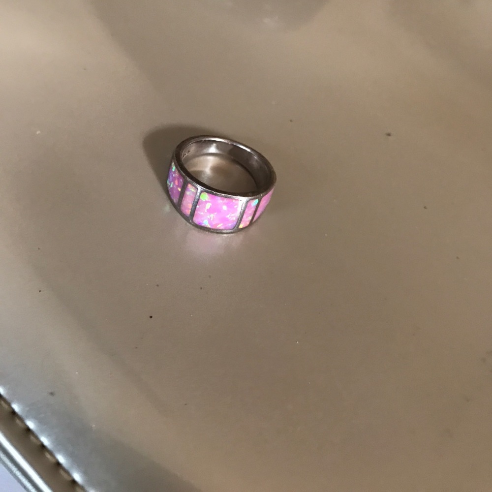 Sterling Silver & pink opal stone ring sz 6 - 6.5