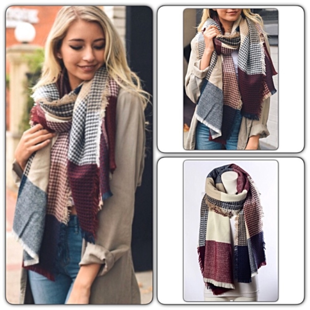 Beautiful Plaid Waffle Knit Blanket Scarf Wrap - Picture 2 of 7