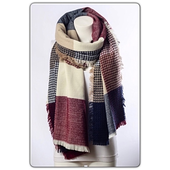 Beautiful Plaid Waffle Knit Blanket Scarf Wrap - Picture 3 of 7