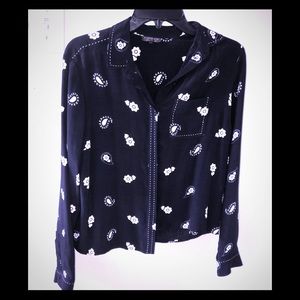 Top Shop Black Paisley-ish Button Down