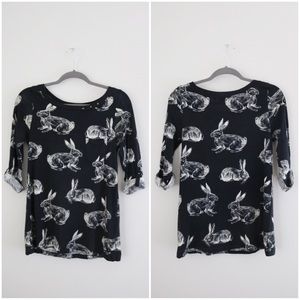 3/4 Sleeve Anthropologie Bunny-Print Tee