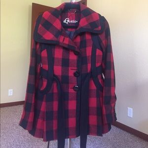 Guess belted plaid tweed coat
