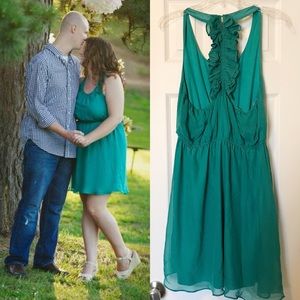 Ruffle back green dress