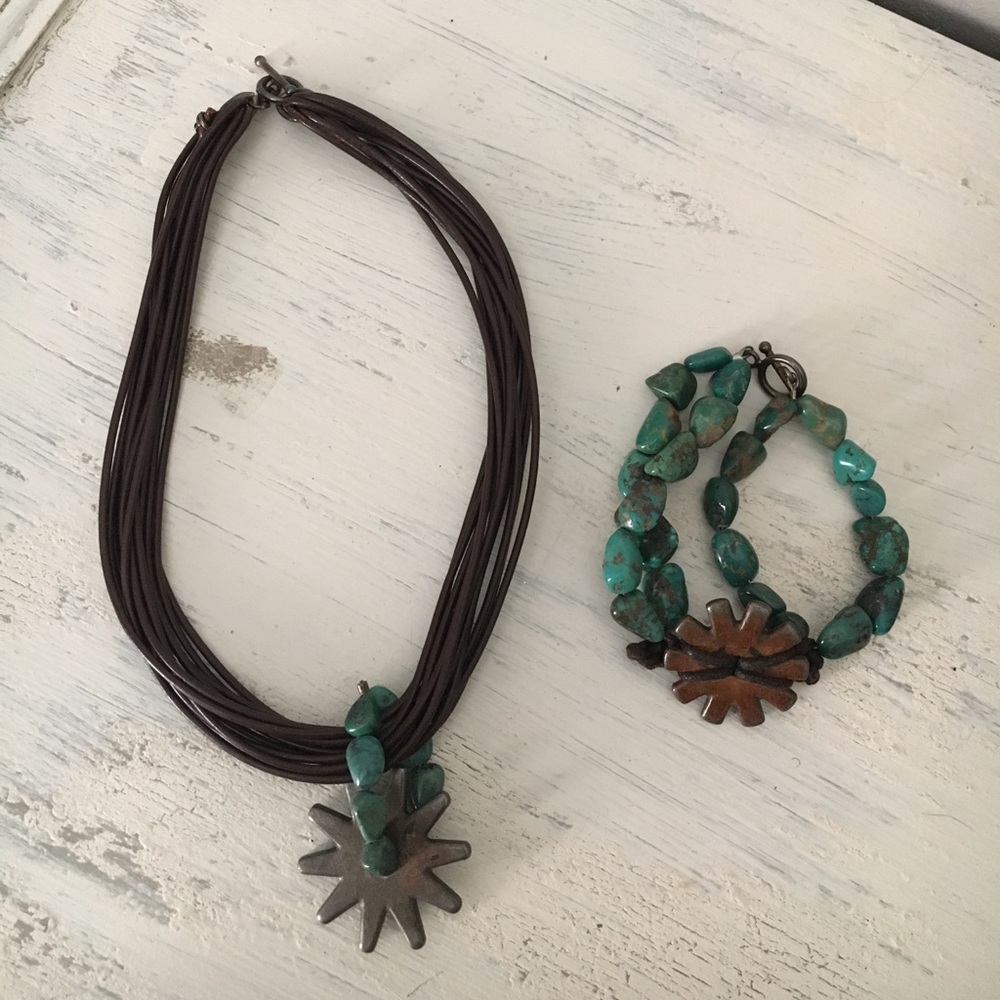 Turquoise with rowel pendant necklace & bracelet