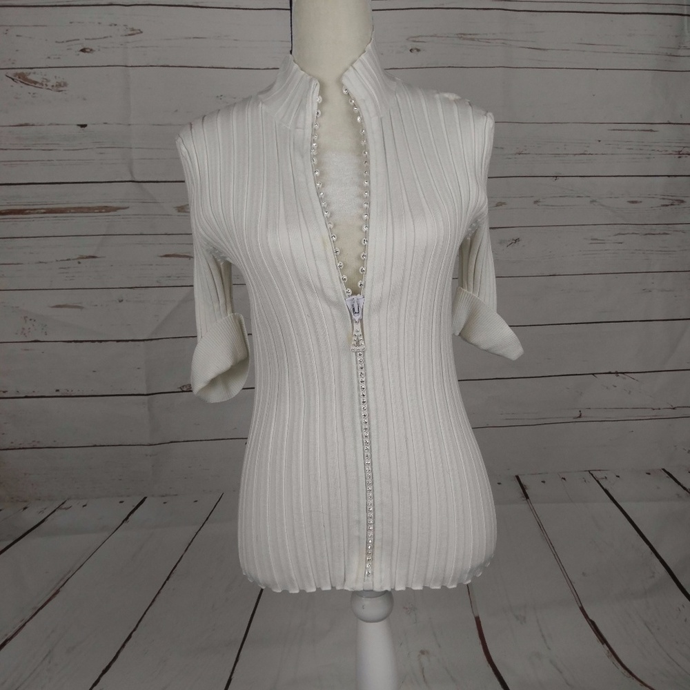 Sold Belldini Rhinestone Zipper Ribbed Sweater
