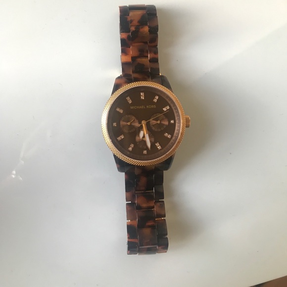 MICHAEL KORS TORTOISE SHELL ACYLIC WOMEN’S WATCH - Picture 1 of 5