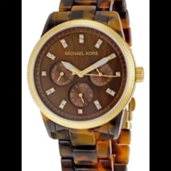 MICHAEL KORS TORTOISE SHELL ACYLIC WOMEN’S WATCH - Picture 5 of 5