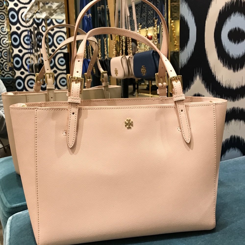 New Authentic Tory Burch Light Oak Leather Handbag