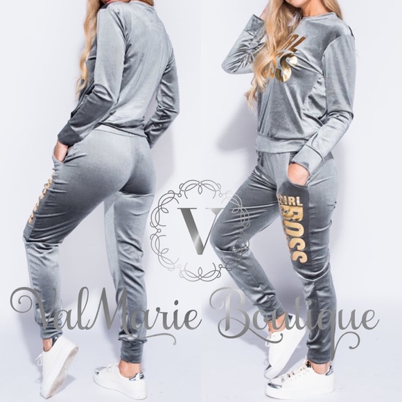 🔥FINAL PRICE🔥Girl Boss Velour Velvet Lounge Set - Picture 2 of 2
