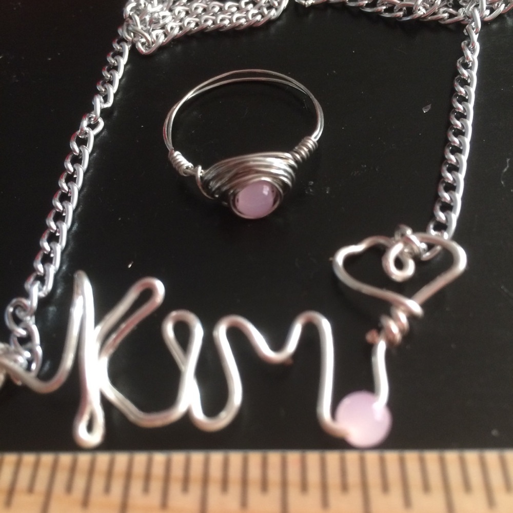 Custom Wire Name Necklace with Ring