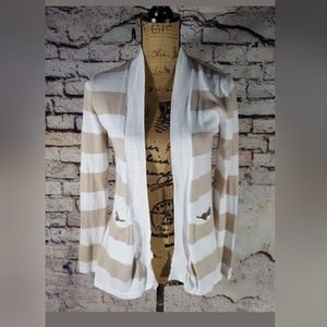 Pure Amici Tan White Stripe Open front Cardigan XS