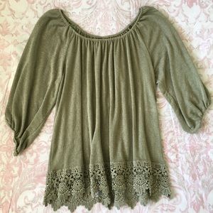 Off the Shoulder Olive Top with Lace Detailing