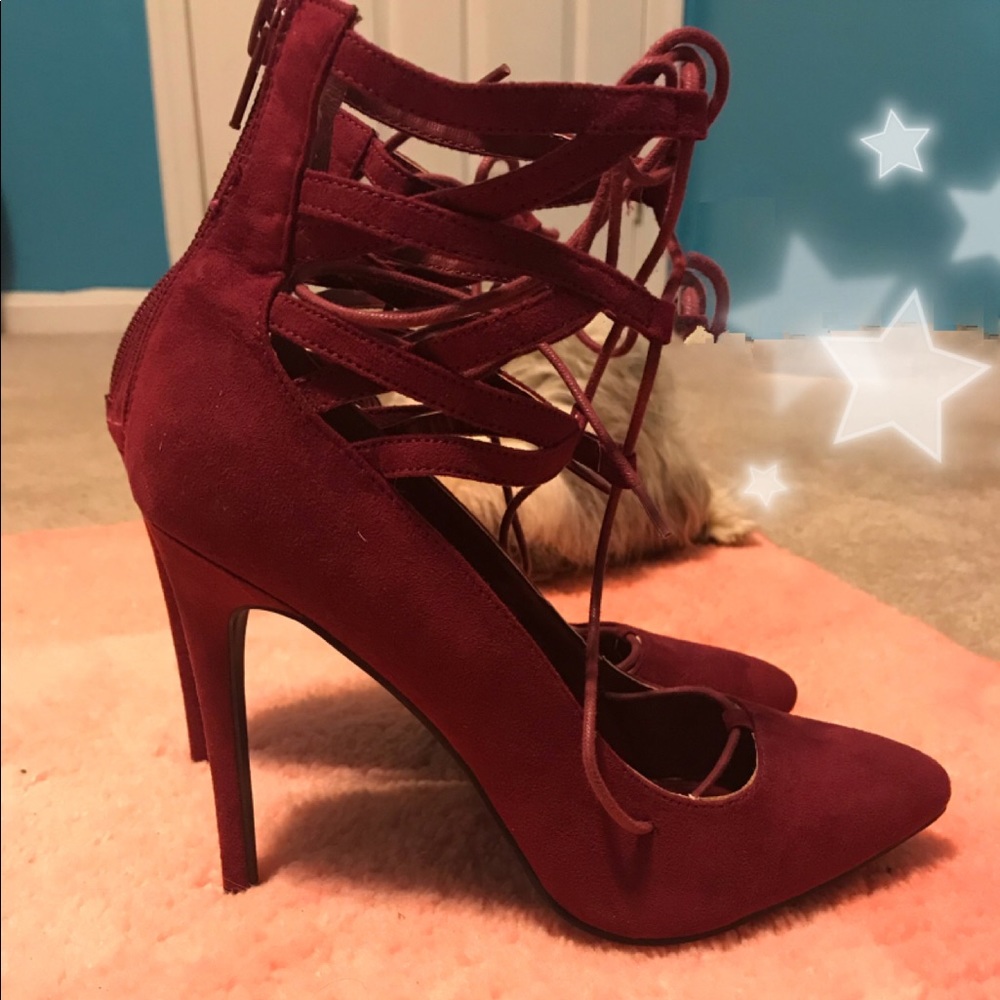 Red lace up heels