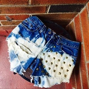 High waisted studded bleached shorts
