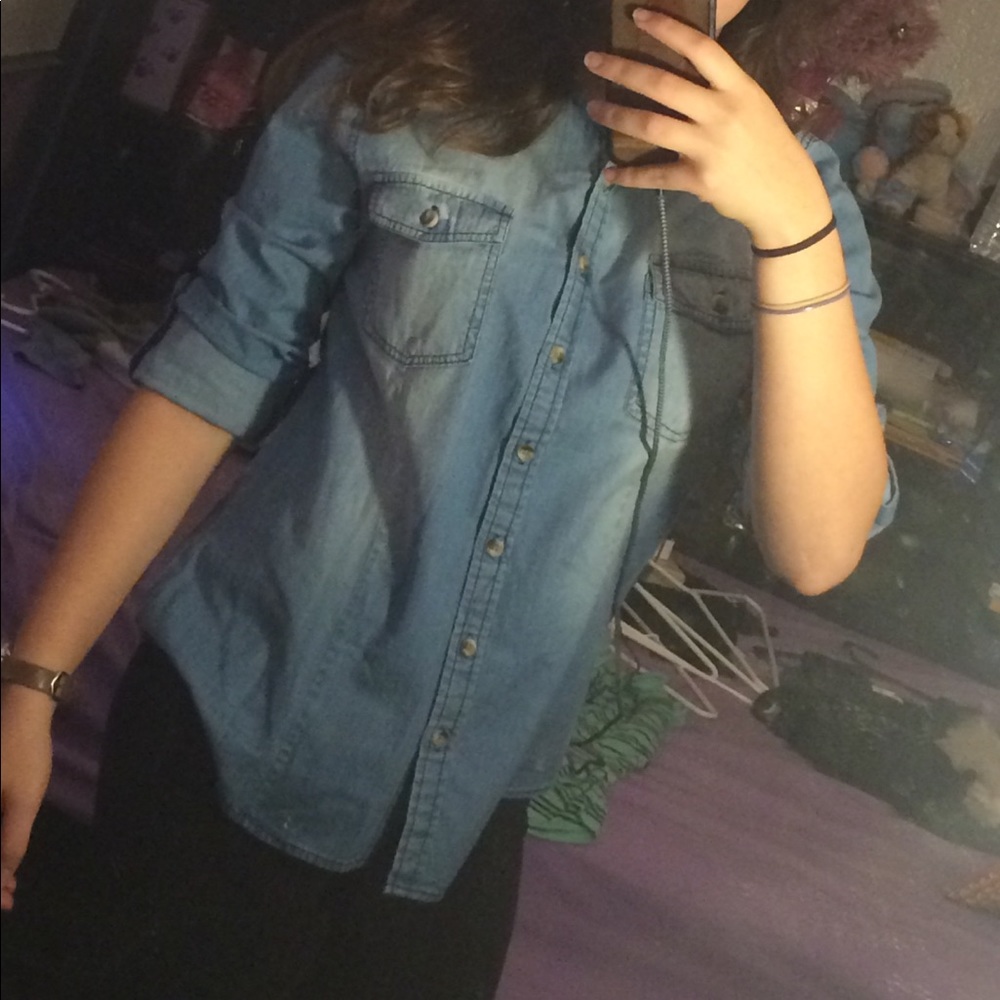 Slightly over sized fake Jean button up