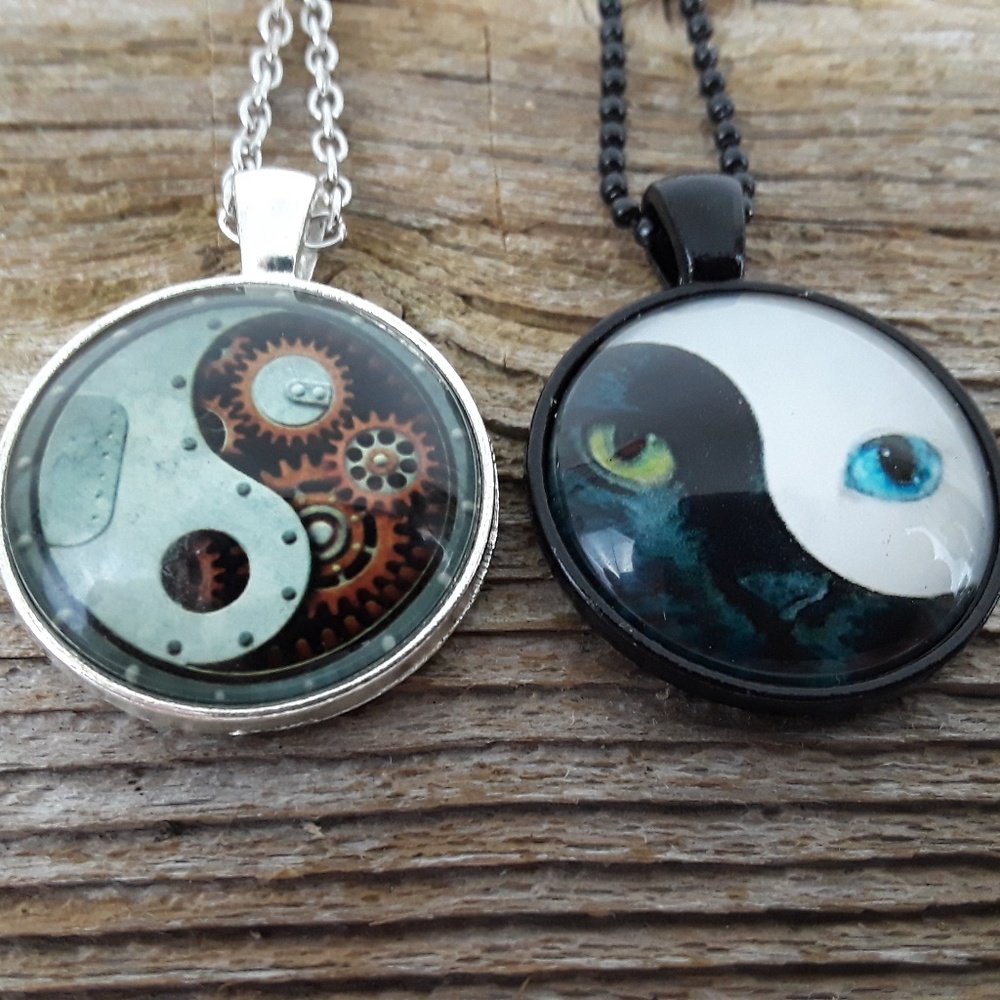 2 photo glass dome pendants yin yang NWOT