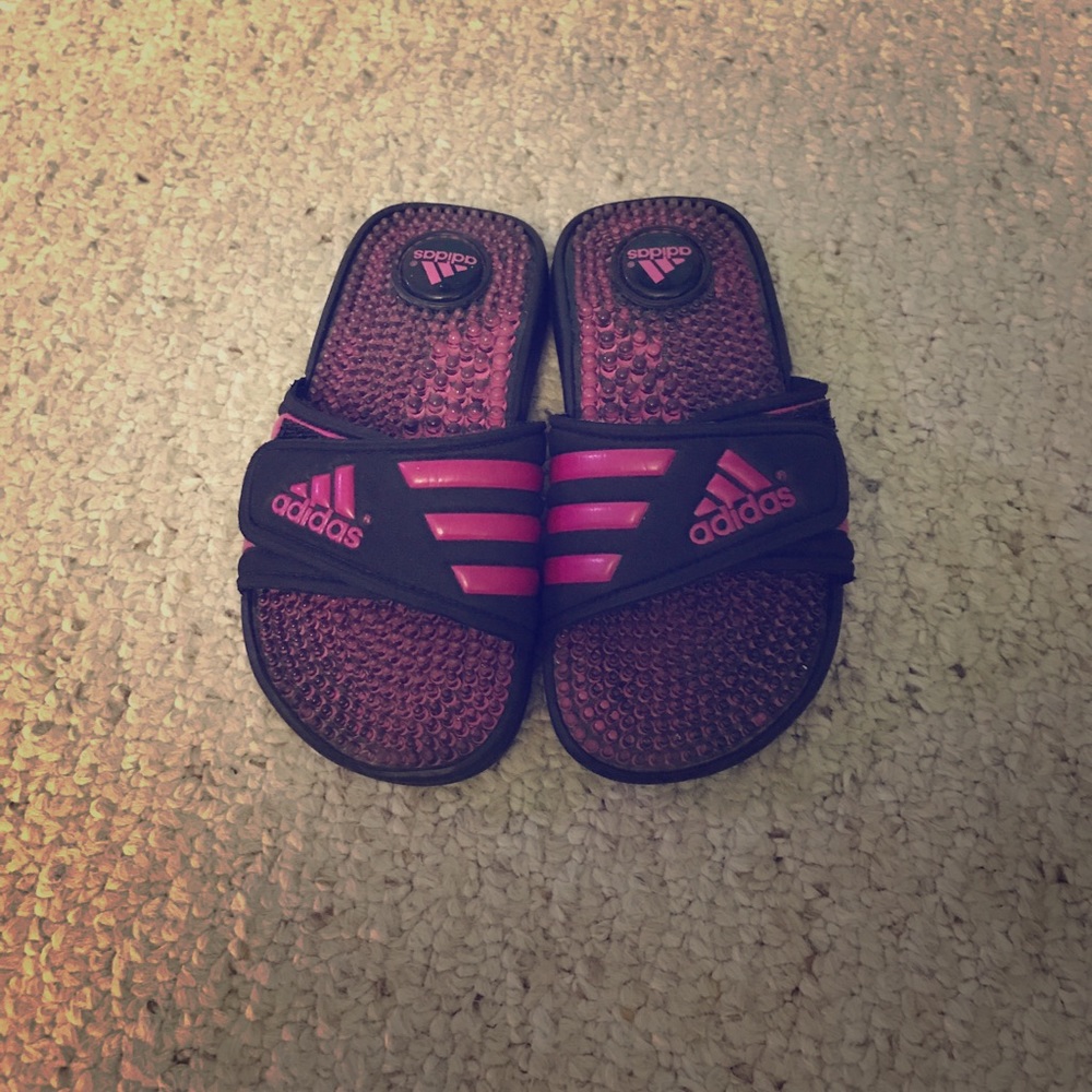 Adidas Pink/Black Slides Size 13 Kids