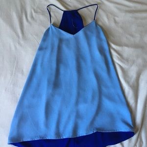 baby and royal blue reversible tank.