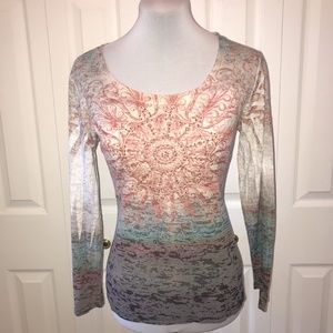 Kiara Boho Hippy Mandala Print Scoop Neck Top sz M