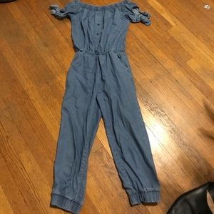 Denim off the shoulder jumper