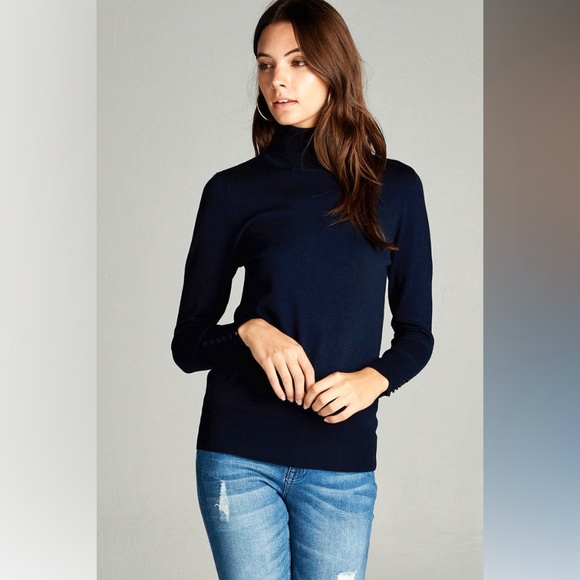 Sweaters - Basic Navy Long Sleeve Turtleneck