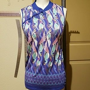 Sleeveless peacock print blouse