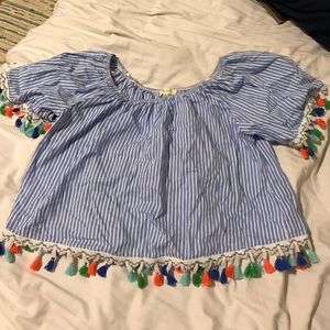 Tassle striped off the shoulder top