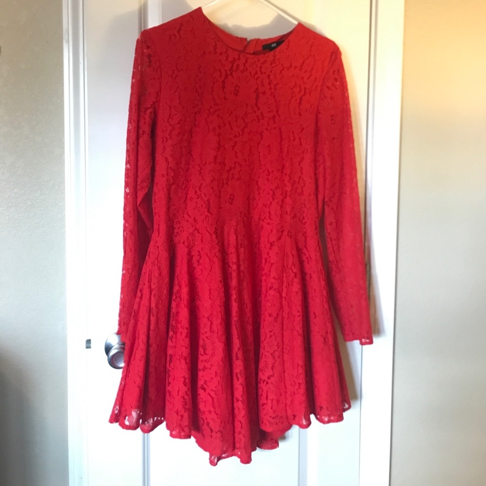 Red lace peplum dress