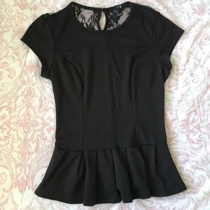 Black Peplum Lace Back Top