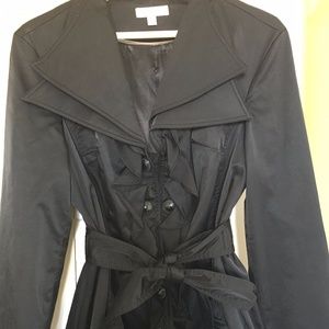 Black Sateen Knee Length Trench Coat