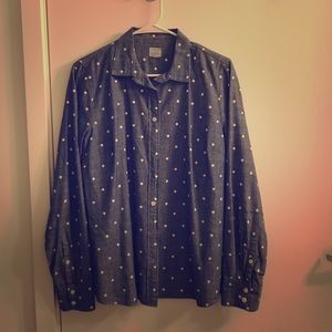Long-sleeve button down, polka dot chambray