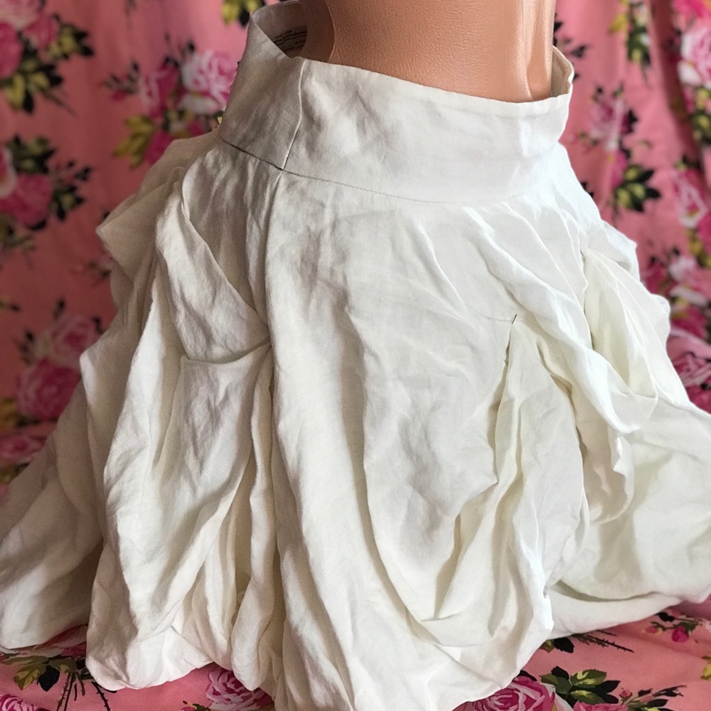 White linen costume skirt renaissance fair custom made bustle vintage minimalist