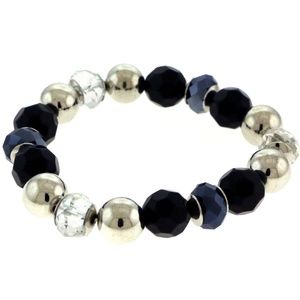 Black and Silver-Tone Beaded Bracelet For Women