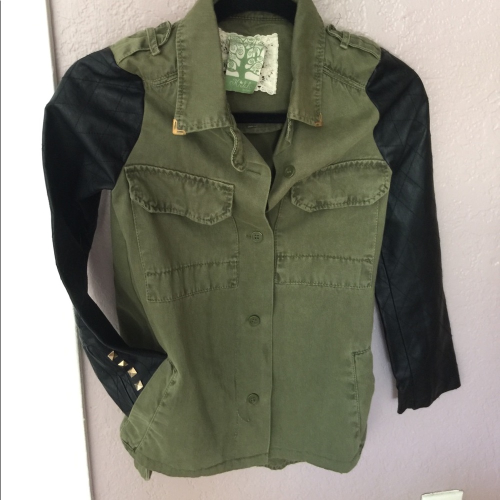 Kiddo military jacket green studs leather wow