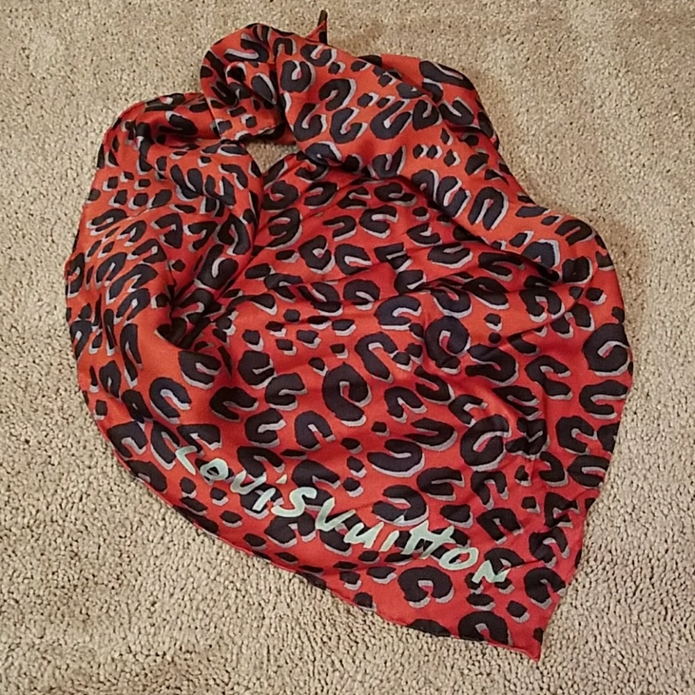 Louis Vuitton red leopard print scarf