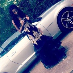 Black and gold prom dress