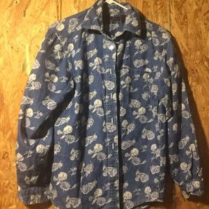 Rose patterned denim shirt