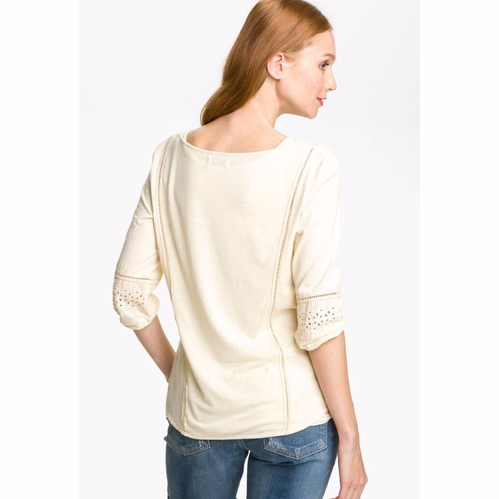 LUCKY BRAND Cream Eyelet Lace Insert Chloe Top S - Picture 4 of 8